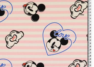 Jersey bedruckt - Micky Maus auf Rosa Streifen